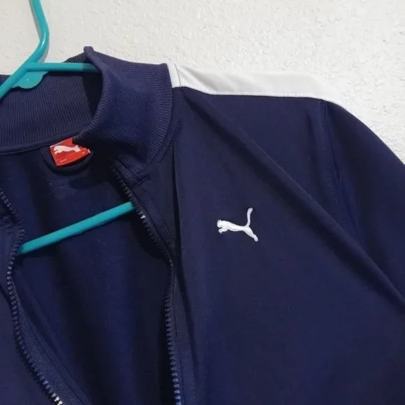 Puma Kids Size Medium Warm Up Jacket Youth Blue/White Zip Front Collar - Picture 4 of 7